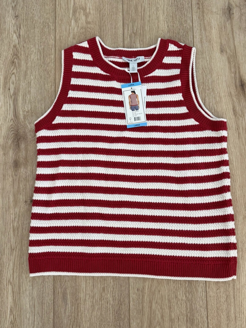 Nine West Red & White Striped Knit Sweater Tank